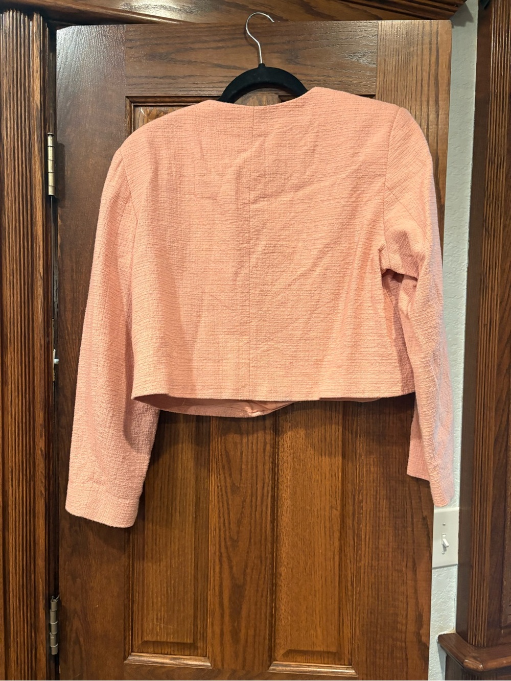 Zara $60 Textured Cropped Blazer salmon pink M boxy utility pocket - Picture 9 of 9
